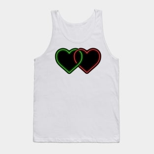 Valentine Interlocking 2 - Tone Neon Sweetheart Hearts on Black Tank Top